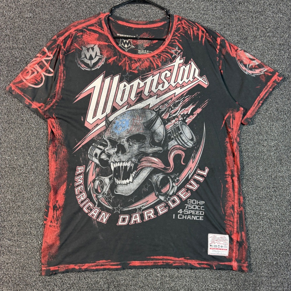 Wornstar American Daredevil Graphic T-Shirt Mens XL Jersey Cotton Skull Y2K Goth